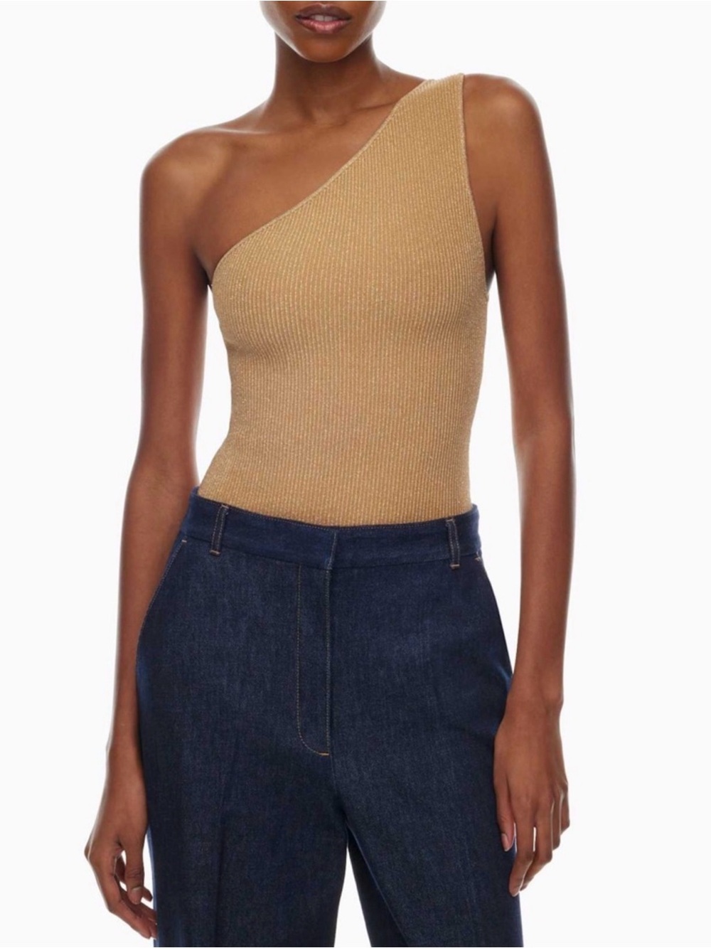 Babaton One-Shoulder Ribbed Tank Top in Camel